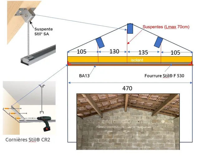 Faux plafond horizontal sous rampant